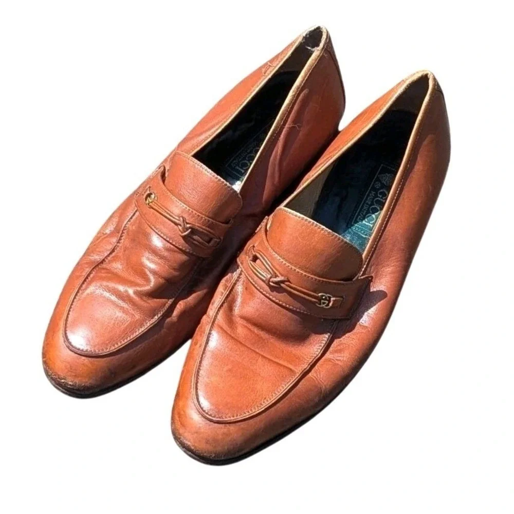 Vintage Gucci Horsebit Loafers Brown Leather GG Made in Italy EU 43 M